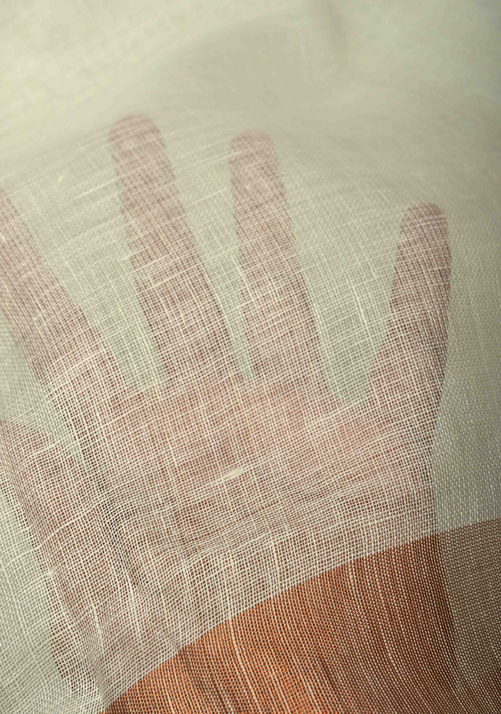 Off White Pure Linen by Linen Saree with Ganga Jamuna Zari Border