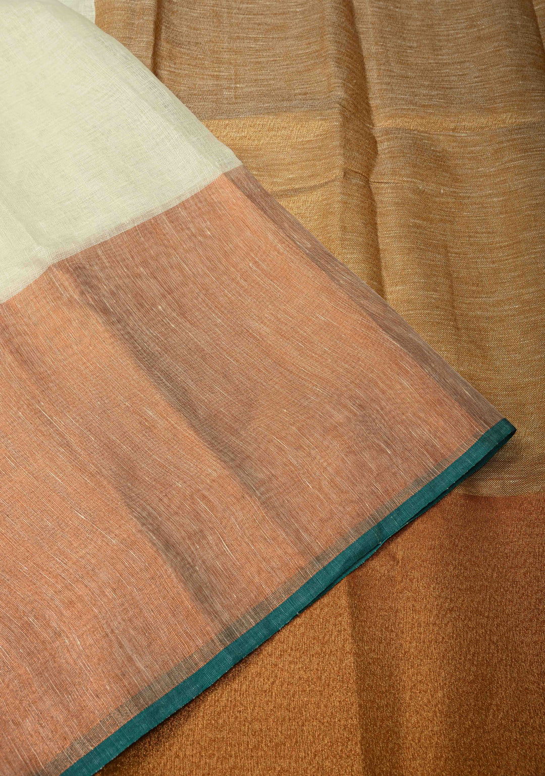 Off White Pure Linen by Linen Saree with Ganga Jamuna Zari Border
