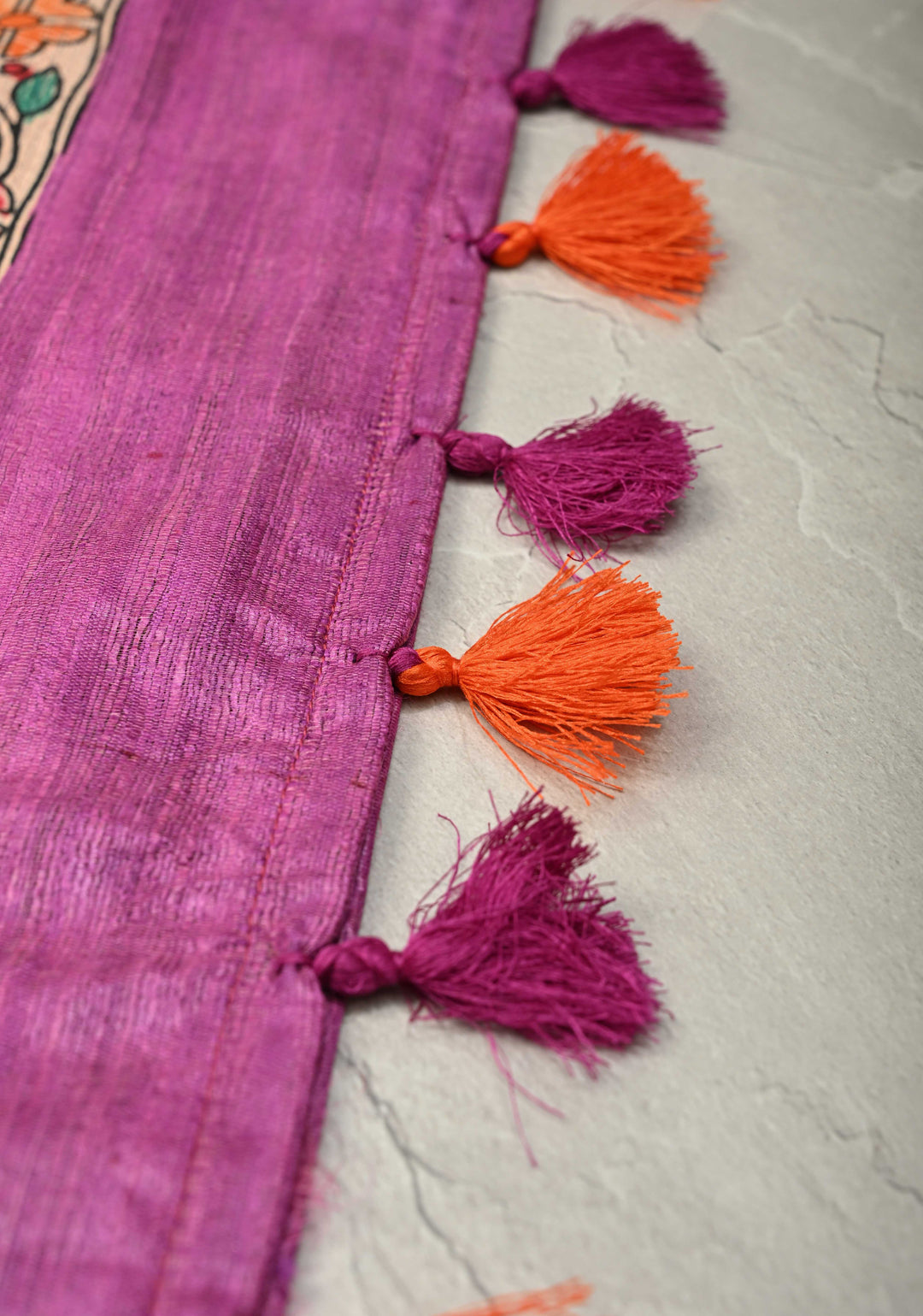 Rose Pink Madhubani hand painting on Geecha Tussar Silk Saree | SILK MARK CERTIFIED