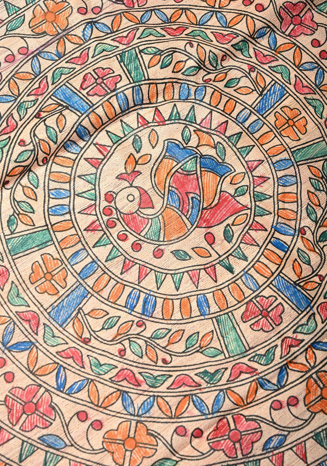 Rose Pink Madhubani hand painting on Geecha Tussar Silk Saree | SILK MARK CERTIFIED