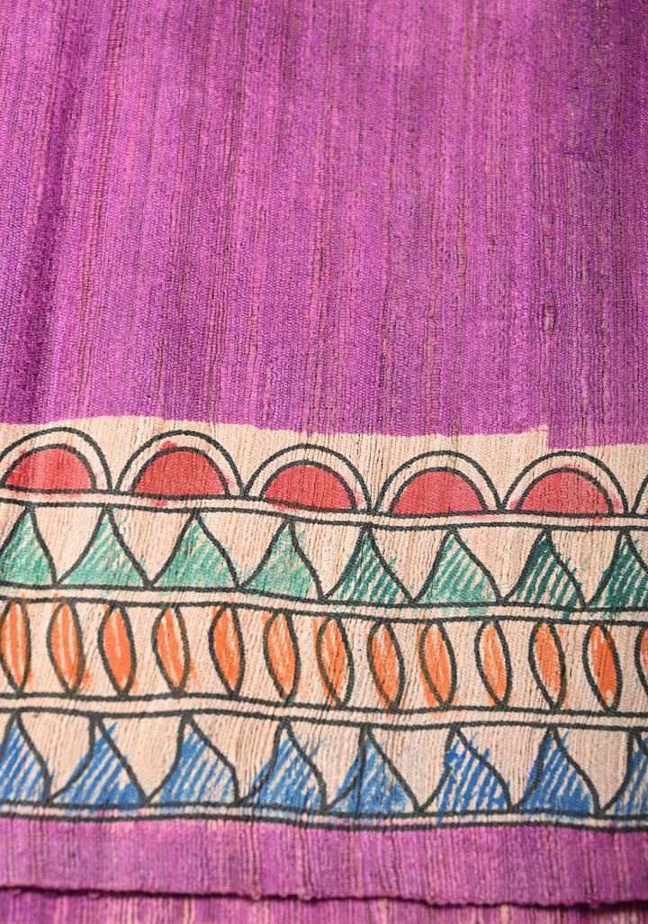 Rose Pink Madhubani hand painting on Geecha Tussar Silk Saree | SILK MARK CERTIFIED
