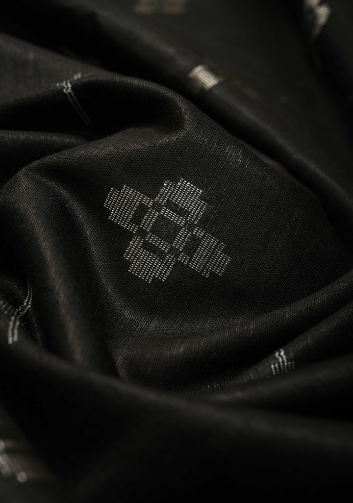 Black Borderless Semi Tussar Tissue Saree with Thread and Zari Buttas