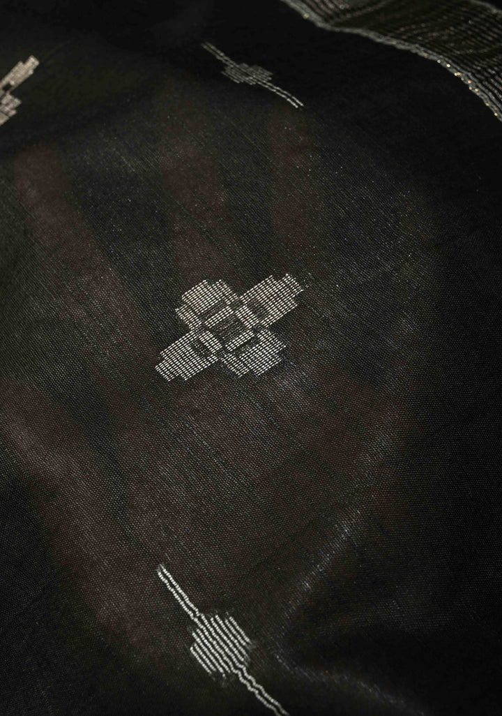 Black Borderless Semi Tussar Tissue Saree with Thread and Zari Buttas