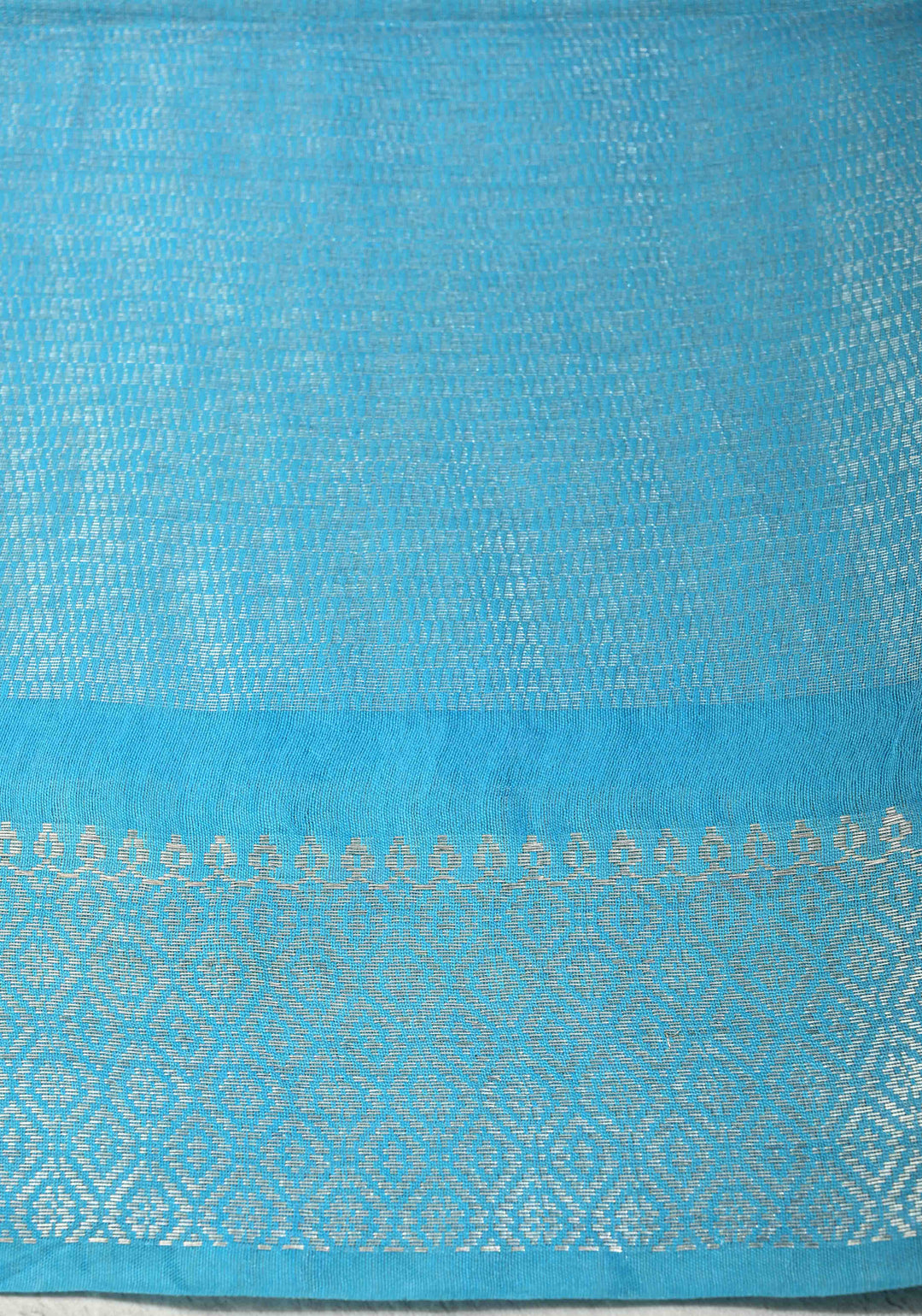 Navy Blue Semi Tussar Tissue Saree with Contrast Silver Zari Border
