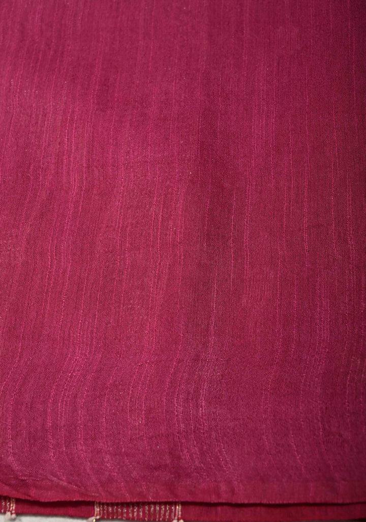Magenta Borderless Semi Tussar Saree with Zari-Thread Buttas