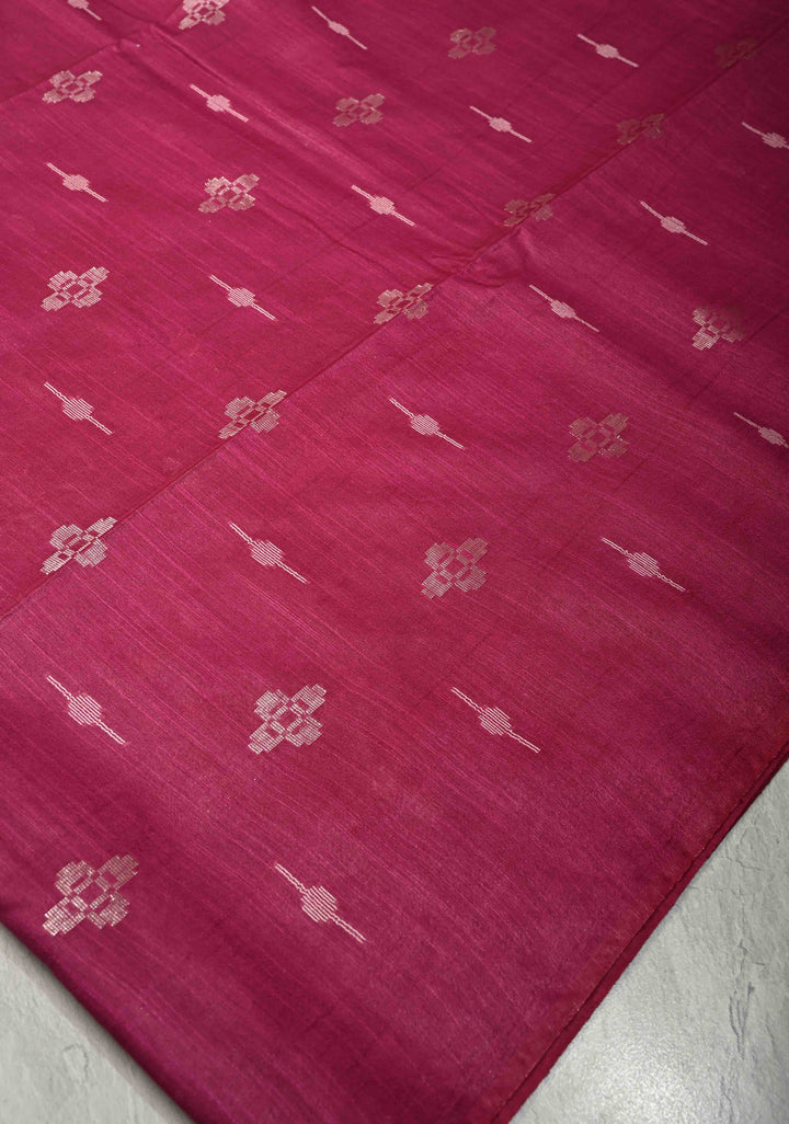 Magenta Borderless Semi Tussar Saree with Zari-Thread Buttas