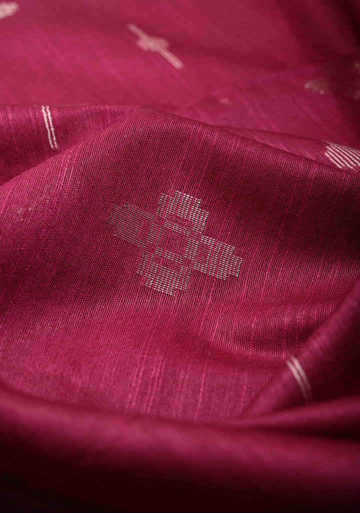 Magenta Borderless Semi Tussar Saree with Zari-Thread Buttas