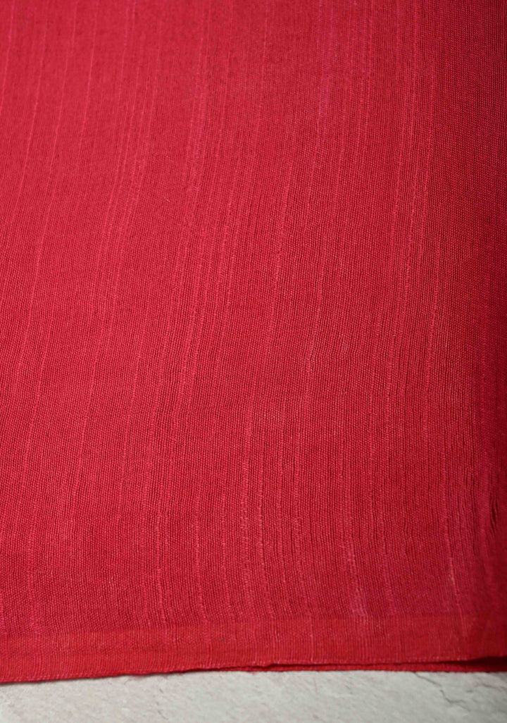 Deep Pink Borderless Semi Tussar Saree with Zari Polka Dots and Thread Stripes