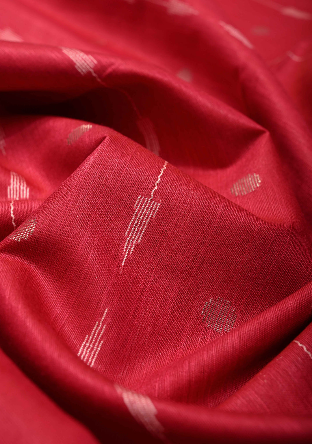 Deep Pink Borderless Semi Tussar Saree with Zari Polka Dots and Thread Stripes