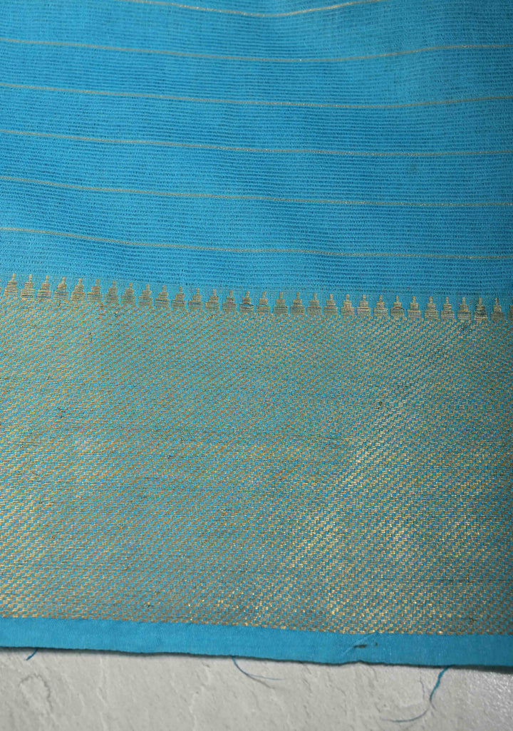 Navy Blue Semi Tussar Tissue Saree with Zari Checks and Contrast Zari Border