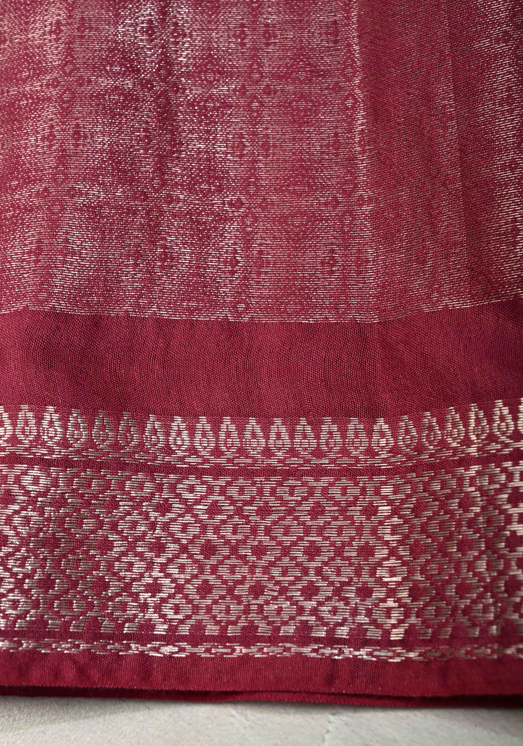 Olive Green Semi Tussar Tissue Saree with Contrast Silver Zari Border