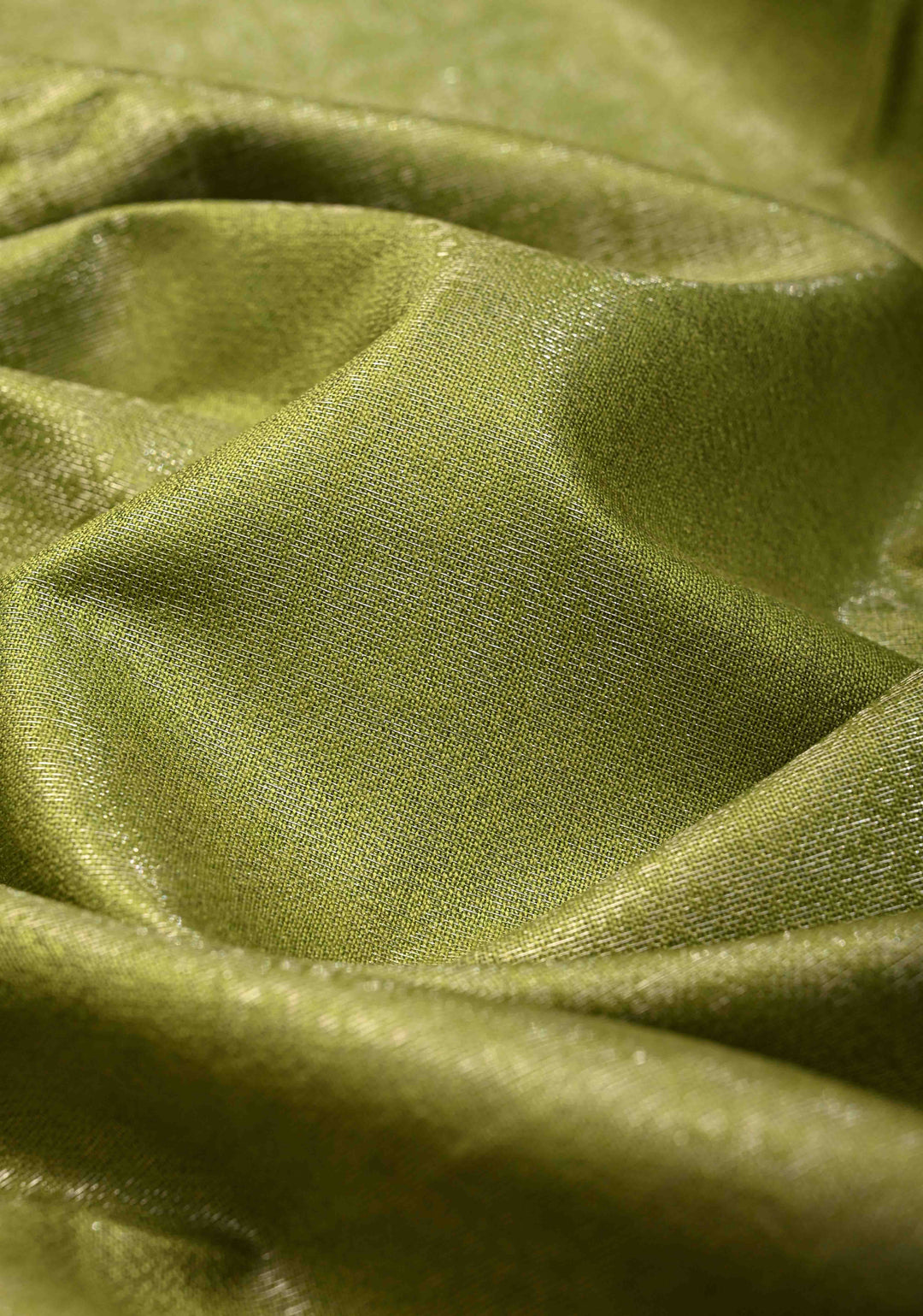 Olive Green Semi Tussar Tissue Saree with Contrast Silver Zari Border