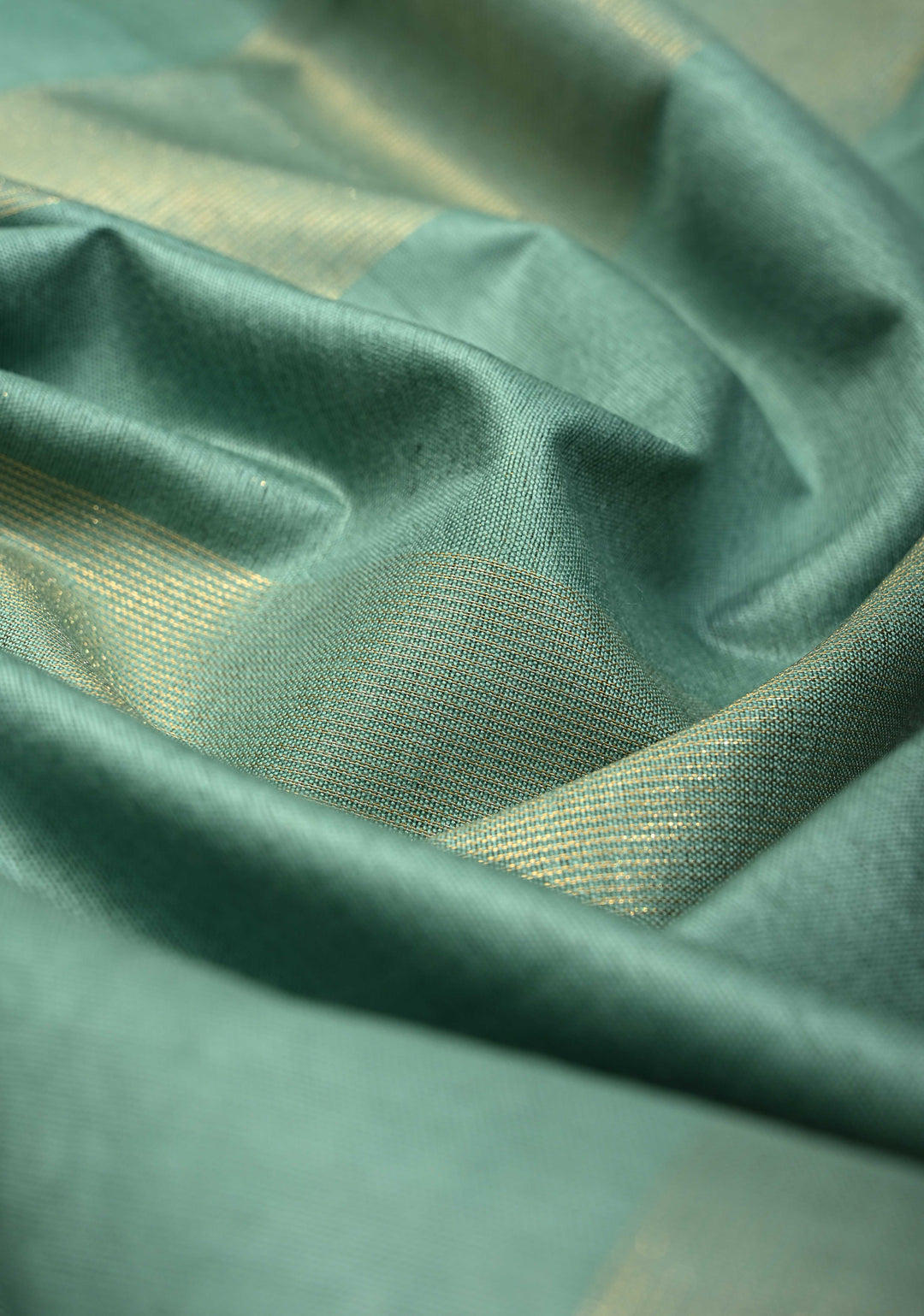 Sage Green Borderless Semi Tussar Saree with Muted Tissue Panel and Contrast Sequins Pallu