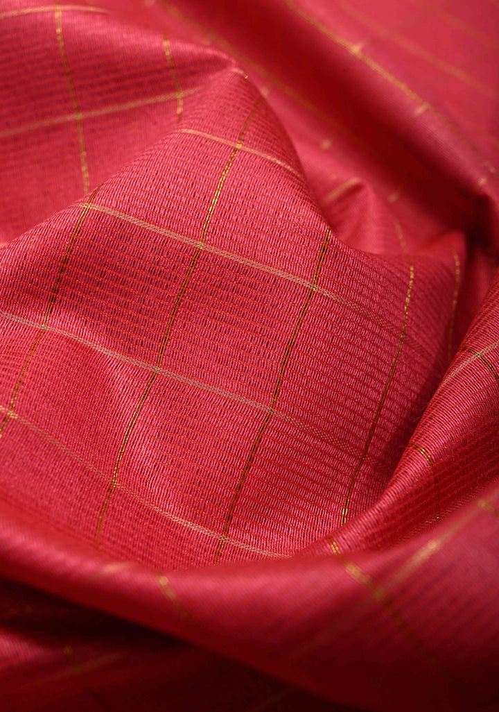 Pink Semi Tussar Saree with Zari Checks and Contrast Zari Border