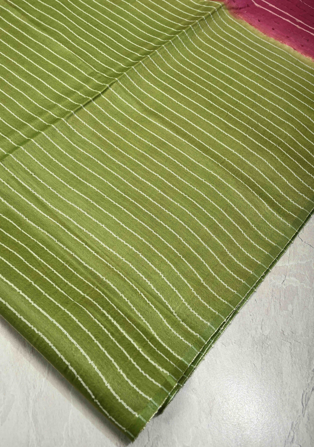 Sap Green Borderless Semi Tussar Saree with Thread Horizontal Stripes and Contrast Sequins Pallu