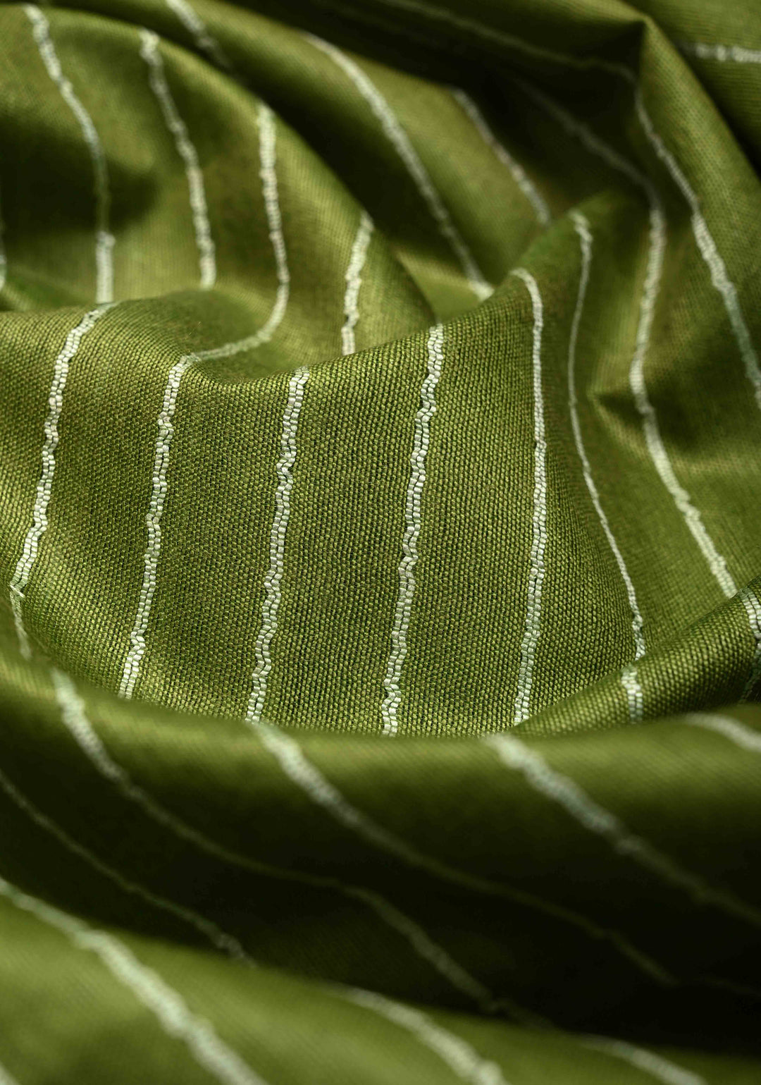 Sap Green Borderless Semi Tussar Saree with Thread Horizontal Stripes and Contrast Sequins Pallu