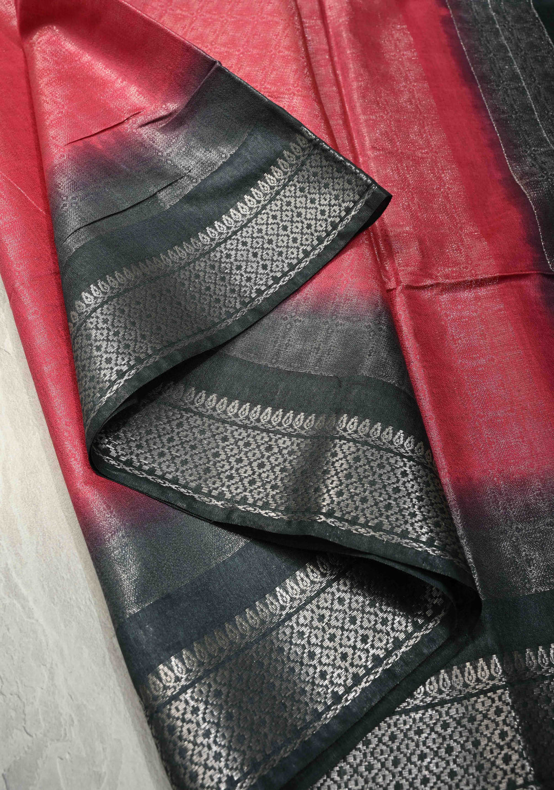 Pink Semi Tussar Tissue Saree with Contrast Zari Border