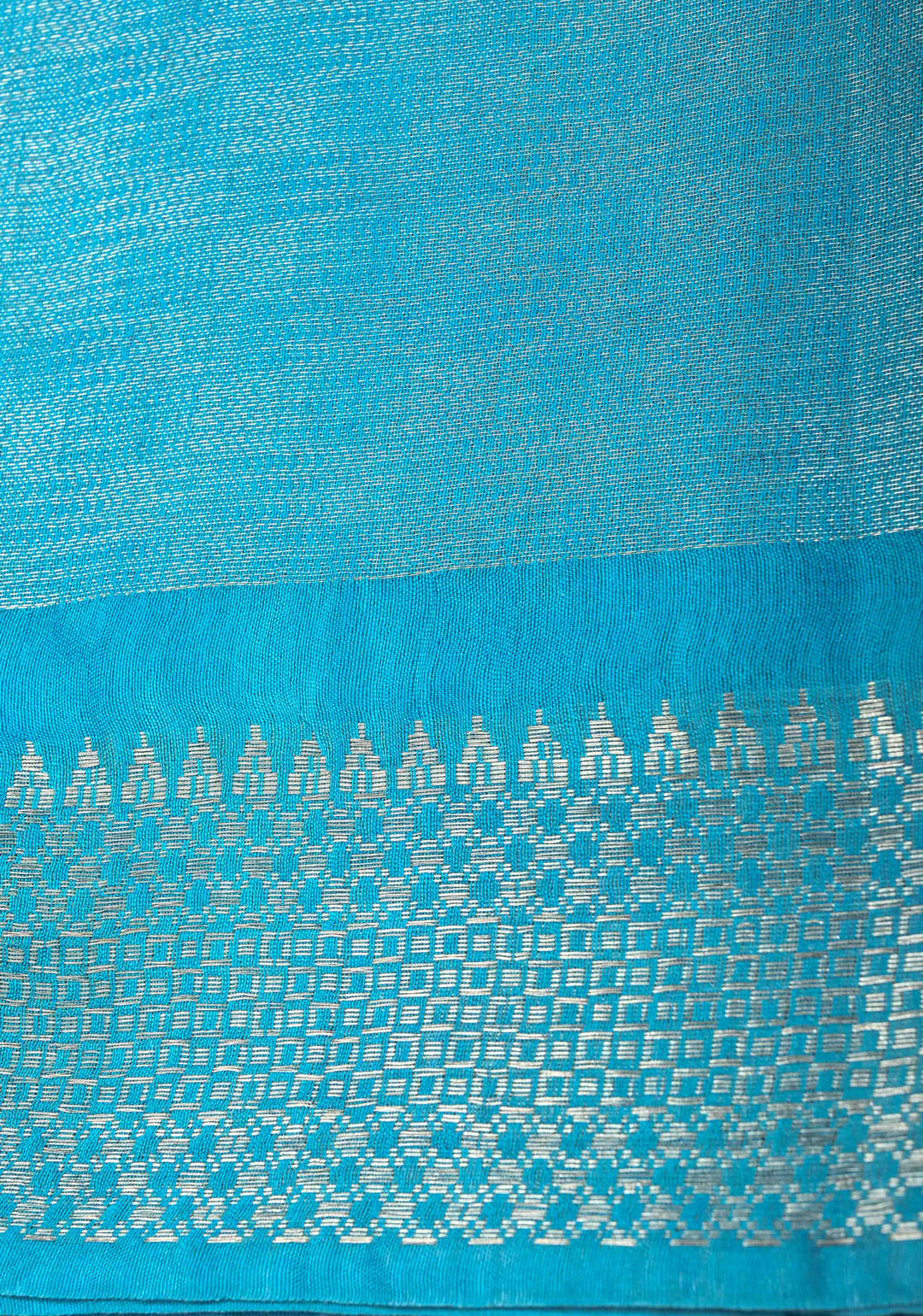 Midnight Navy Blue Semi Tussar Tissue Saree with Contrast Silver Zari Border