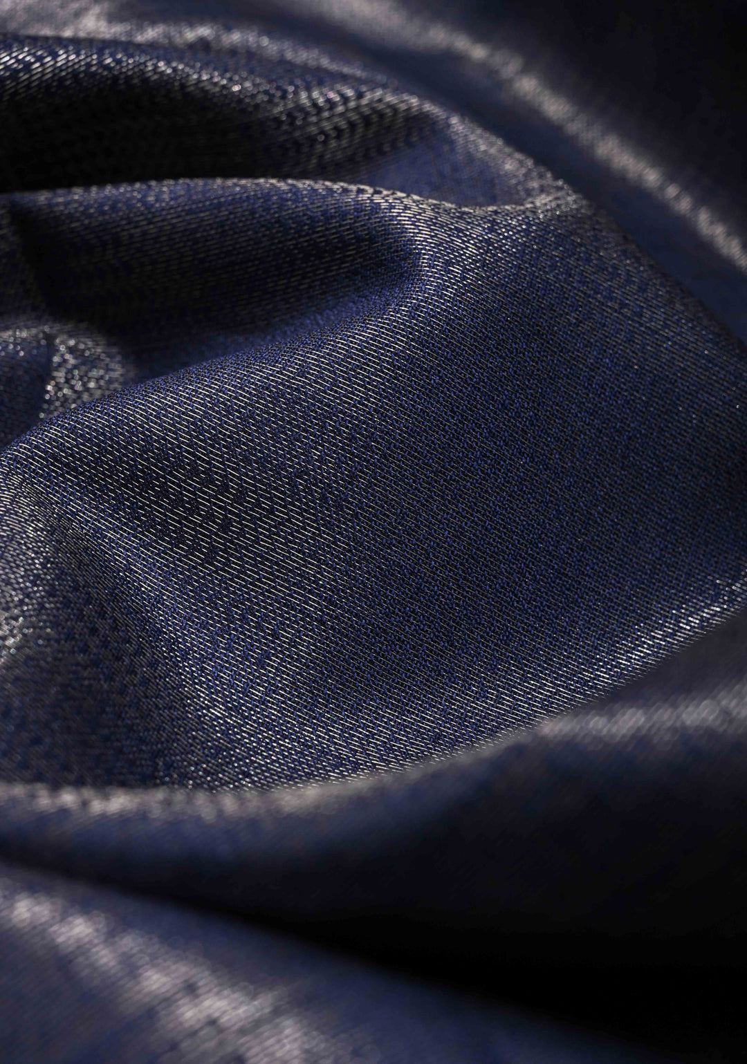 Midnight Navy Blue Semi Tussar Tissue Saree with Contrast Silver Zari Border