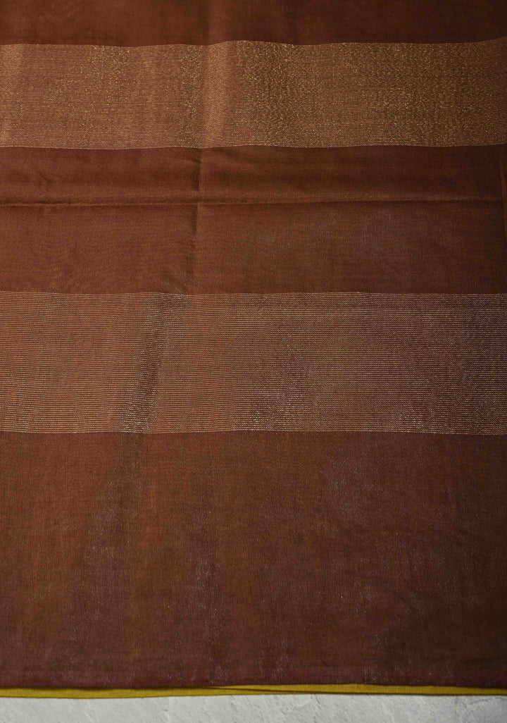 Moss Green Borderless Semi Tussar Saree with Muted Tissue Panel and Contrast Sequins Pallu