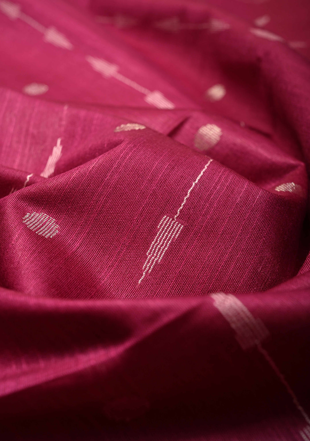 Magenta Borderless Semi Tussar Saree with Zari Polka Dots and Thread Stripes