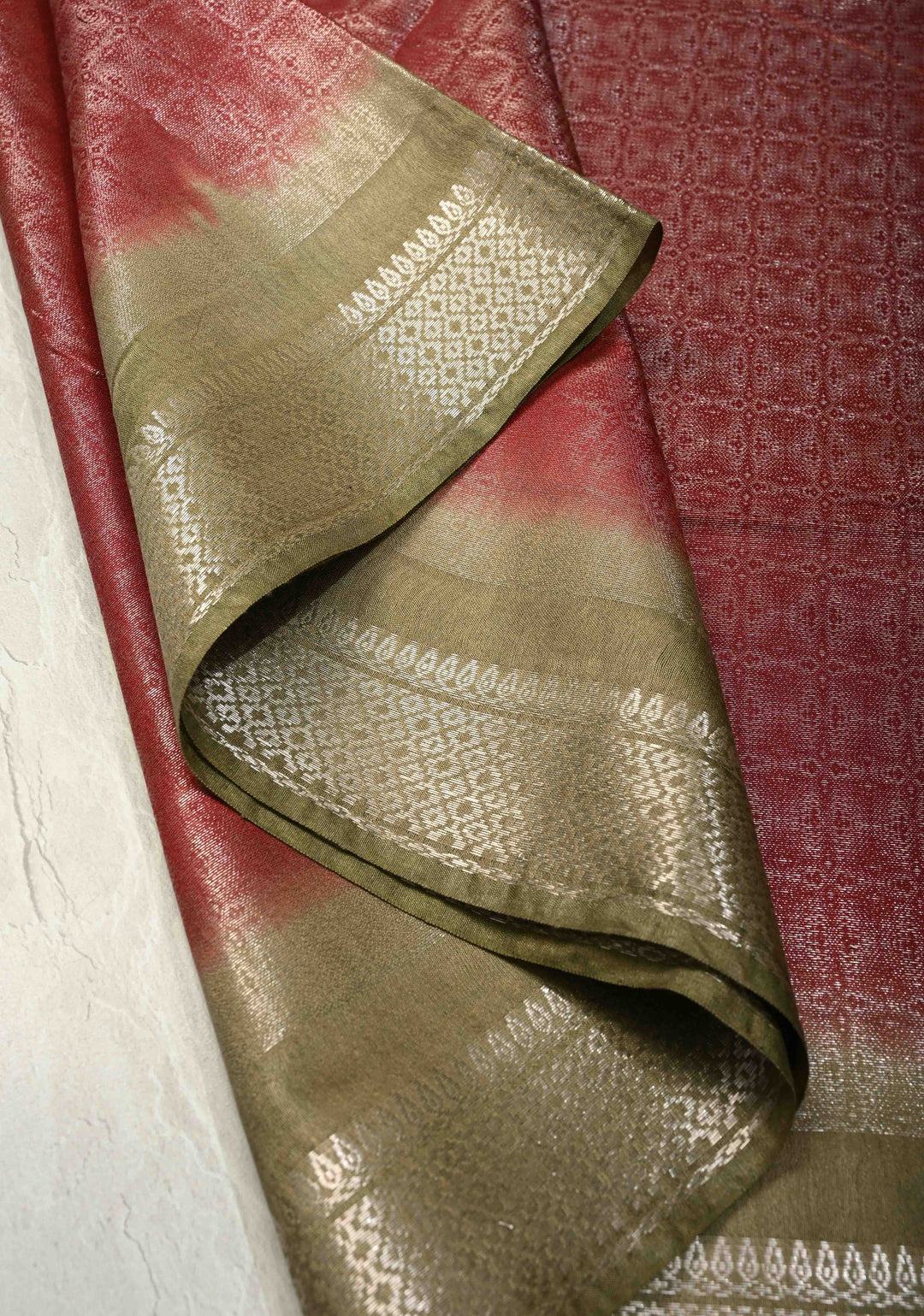 Brick Red Semi Tussar Tissue Saree with Zari Border