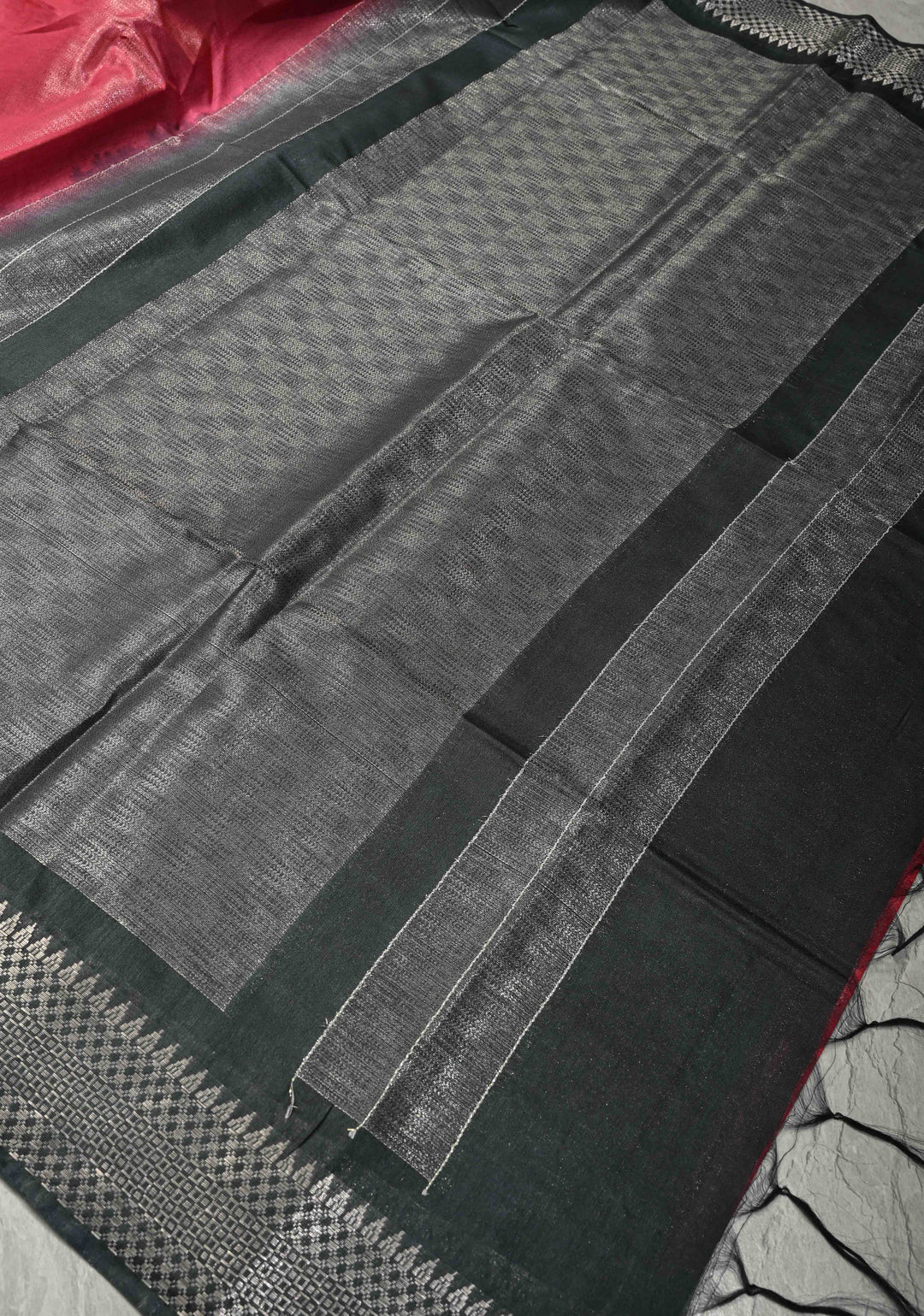 Raspberry Semi Tussar Tissue Saree with Contrast Zari Border and Pallu