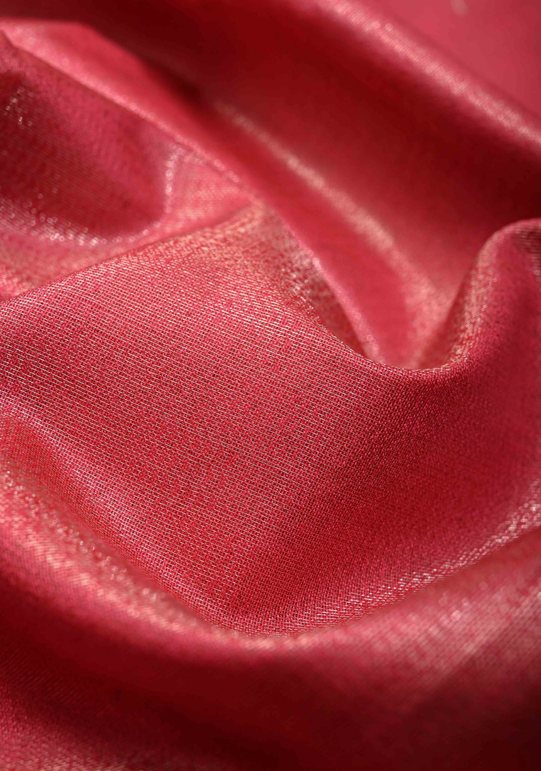 Raspberry Semi Tussar Tissue Saree with Contrast Zari Border and Pallu