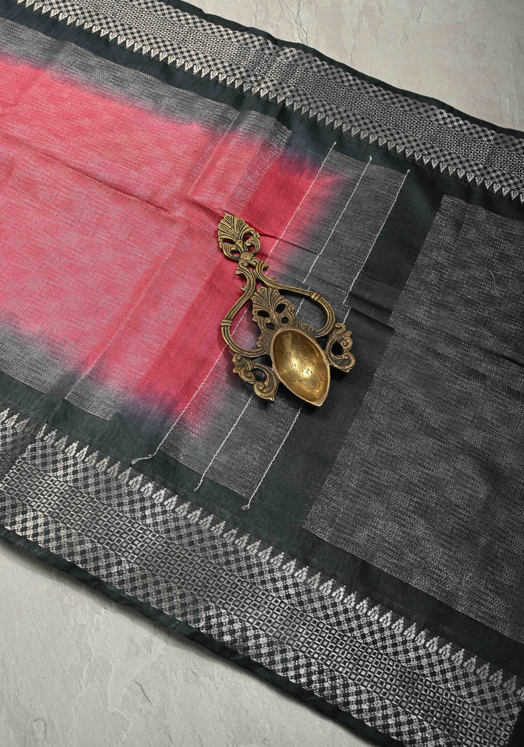 Raspberry Semi Tussar Tissue Saree with Contrast Zari Border and Pallu