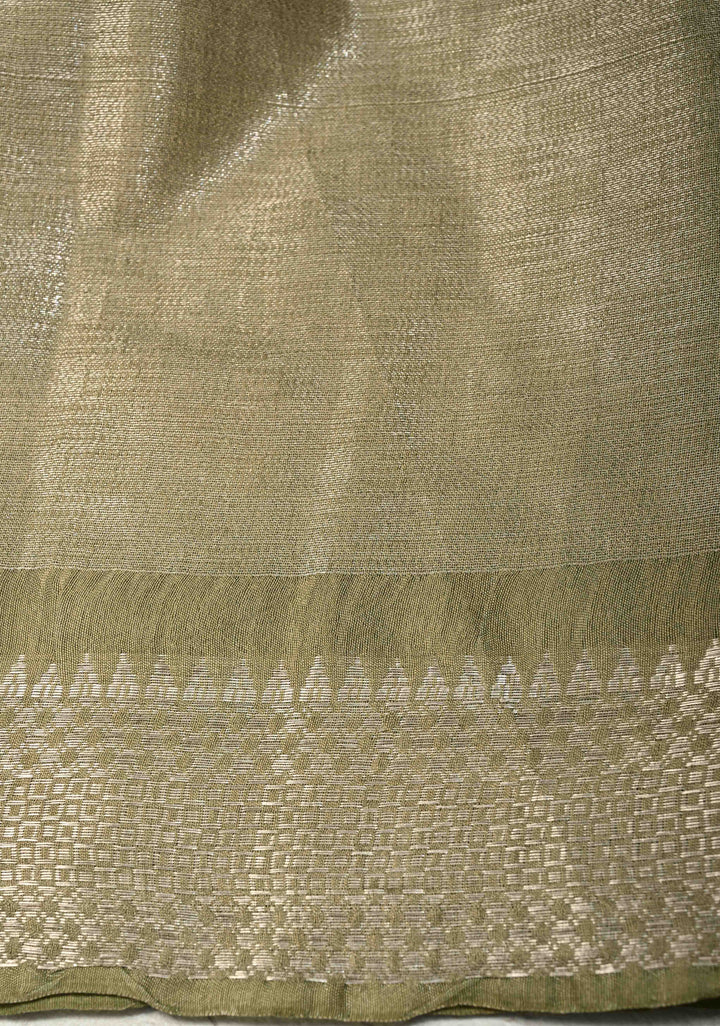 Brick Red Semi Tussar Tissue Saree with Contrast Zari Border