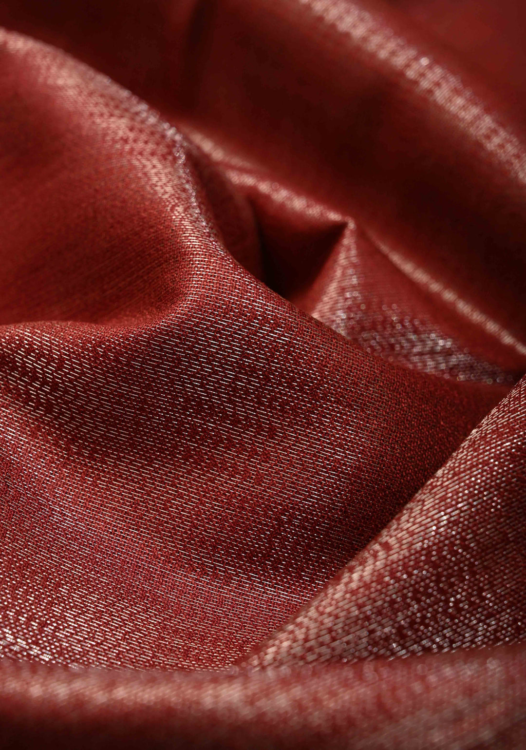 Brick Red Semi Tussar Tissue Saree with Contrast Zari Border