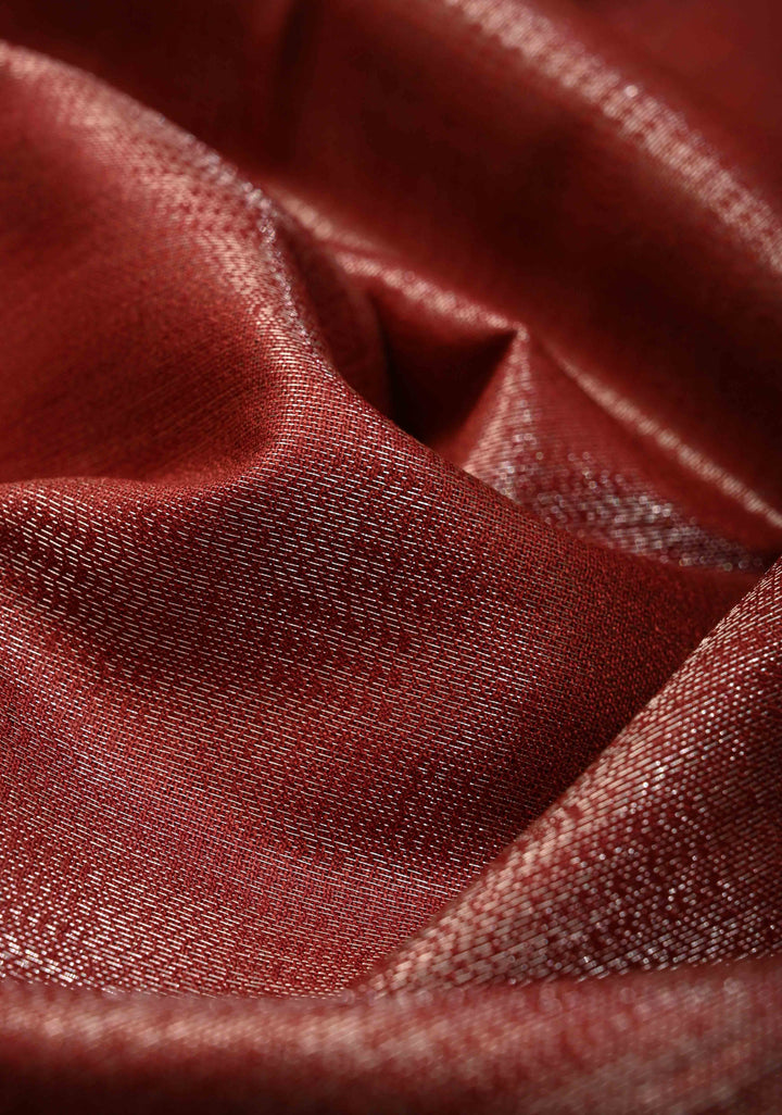 Brick Red Semi Tussar Tissue Saree with Contrast Zari Border
