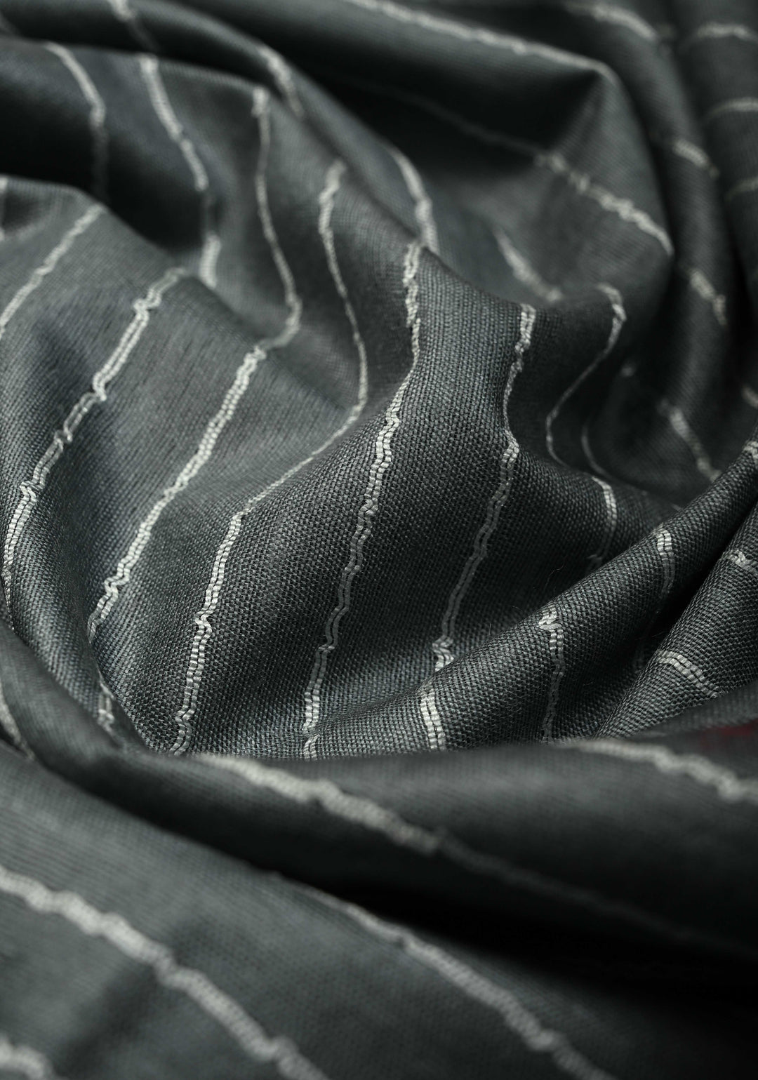 Slate Gray Borderless Horizontal stripes Semi Tussar Saree with Pocket Sequins Detailing and Contrast Pallu
