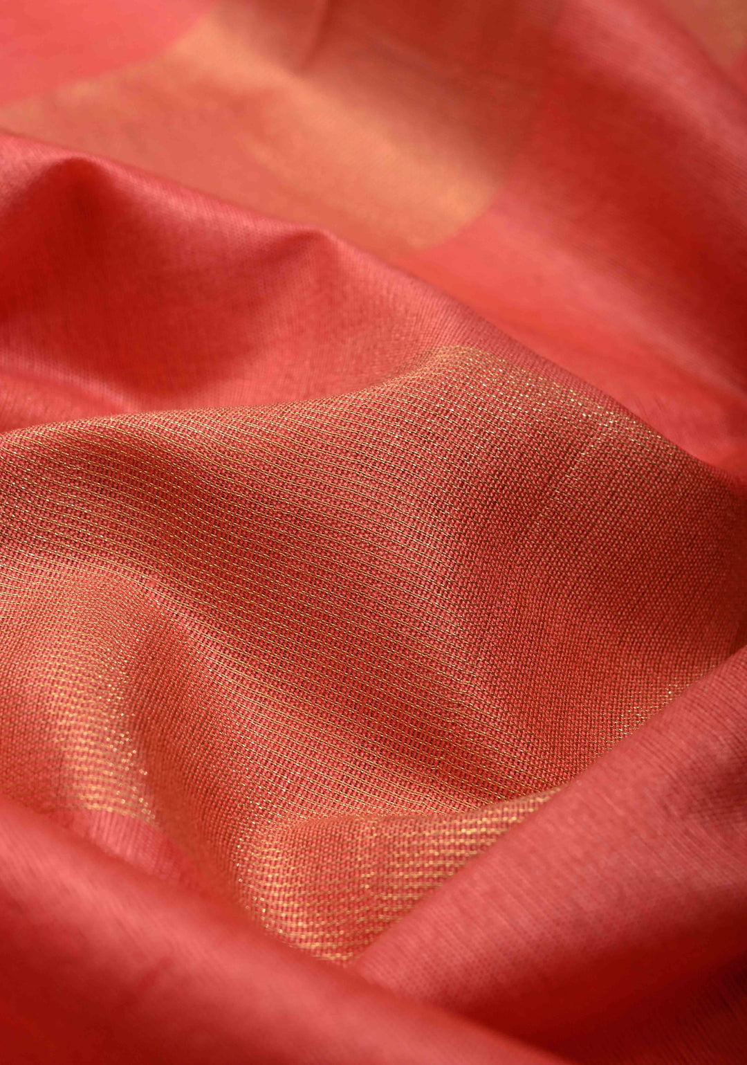 Salmon Pink Borderless Semi Tussar Saree with Muted Tissue Panel and Contrast Sequins Pallu