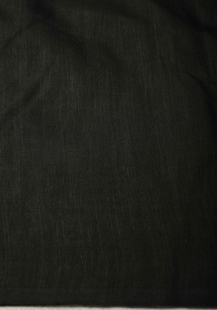 Black Borderless Semi Tussar Saree with Zari Polka Dots and Thread Stripes | SHOBITAM