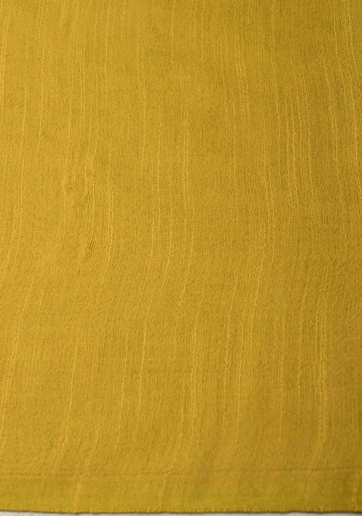 Mustard Yellow Borderless Semi Tussar Saree with Zari Polka Dots and Thread Stripes | SHOBITAM