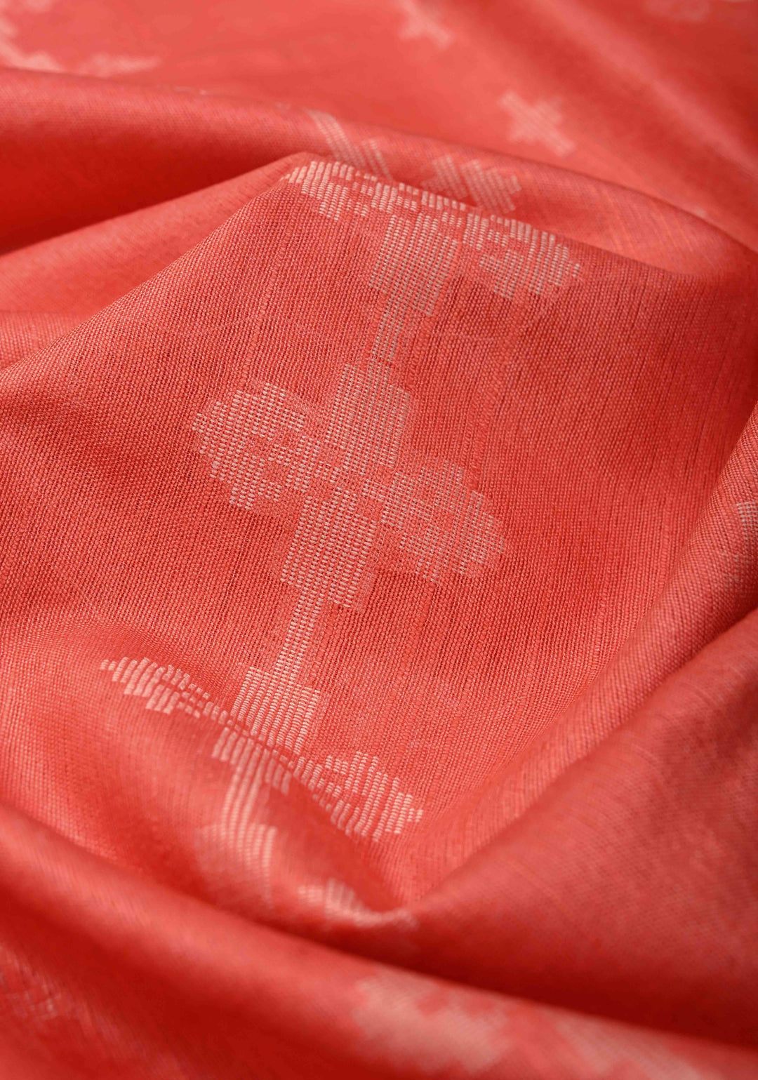 Salmon Pink Borderless Semi Tussar Saree with Thread Stripes-Buttas and Contrast Pallu | SHOBITAM