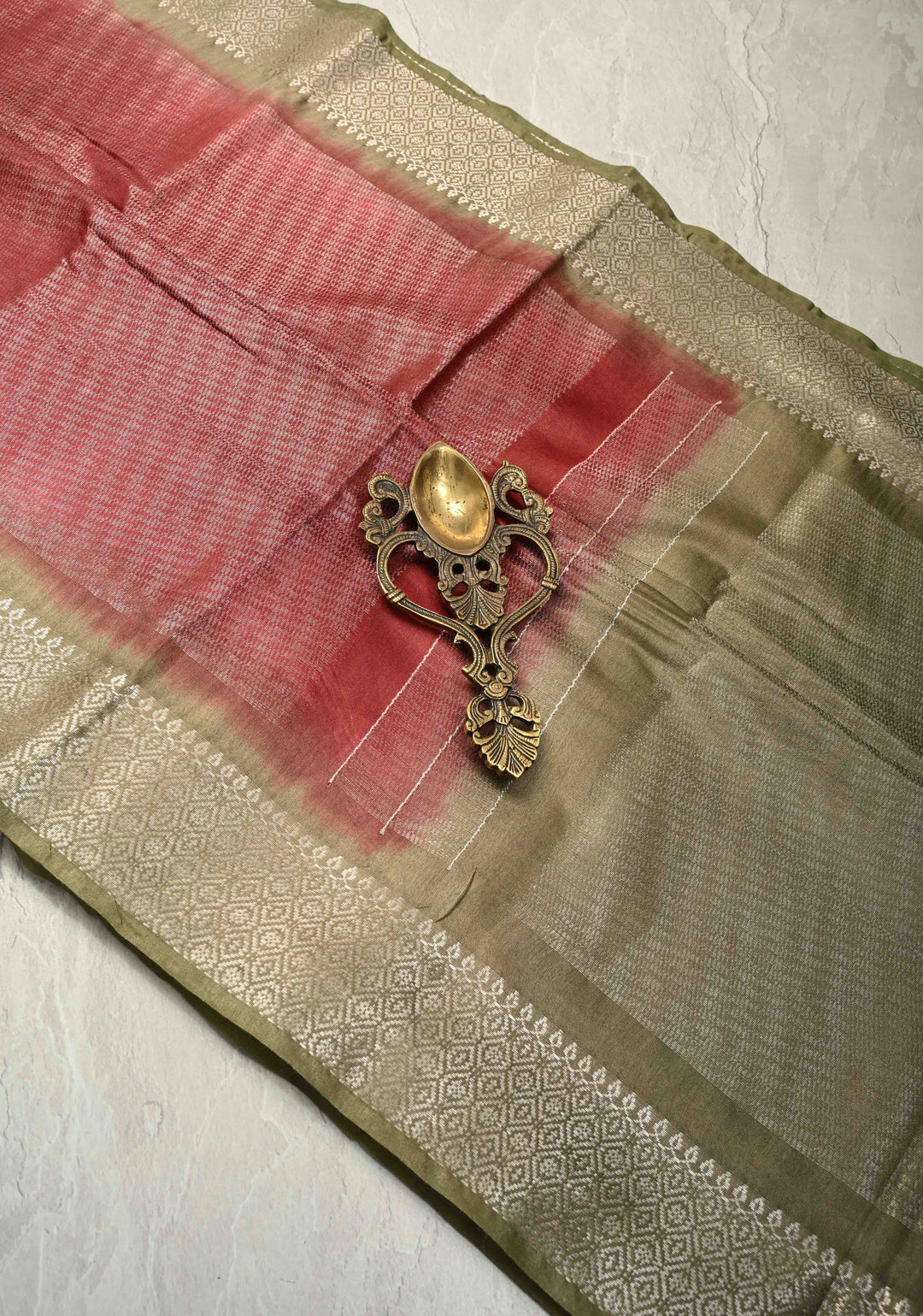 Brick Red  Semi Tussar Tissue Saree with Contrast Zari Border and Pallu