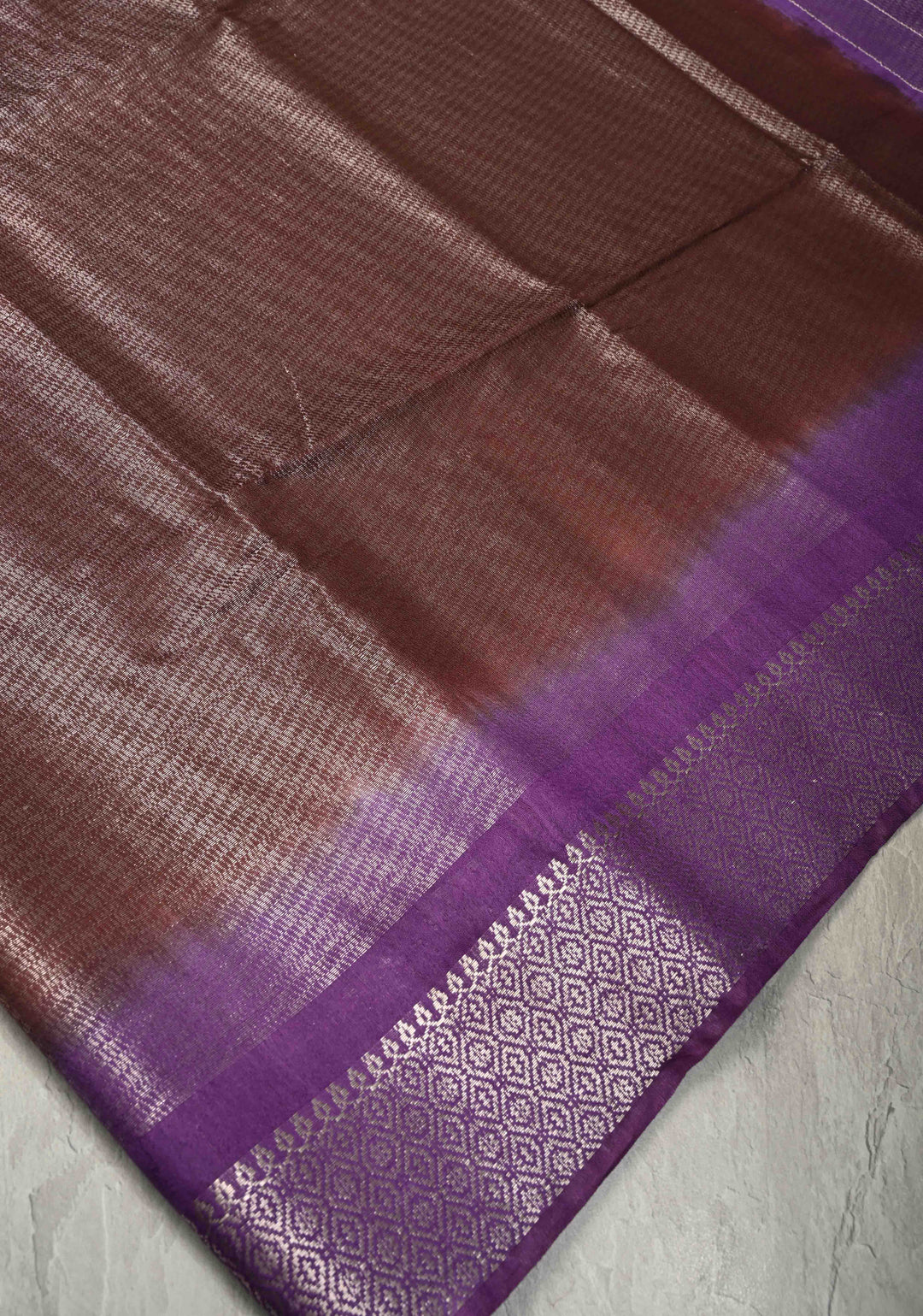 Coffee Brown Semi Tussar Tissue Saree with Contrast Zari Border and Pallu | SHOBITAM