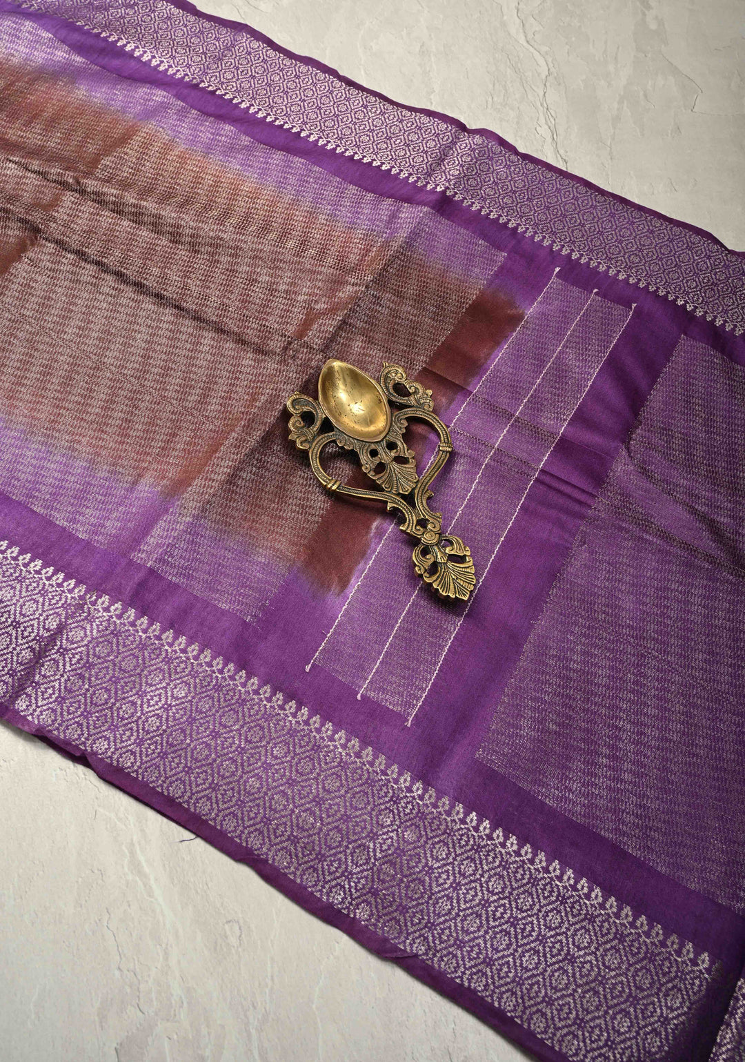 Coffee Brown Semi Tussar Tissue Saree with Contrast Zari Border and Pallu | SHOBITAM