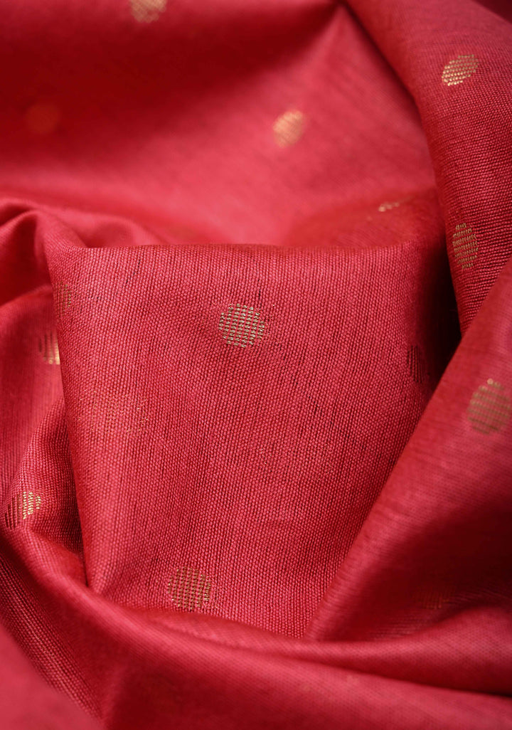 Pink Semi Tussar Saree with Zari Polka Dots and Contrast Zari Border | SHOBITAM