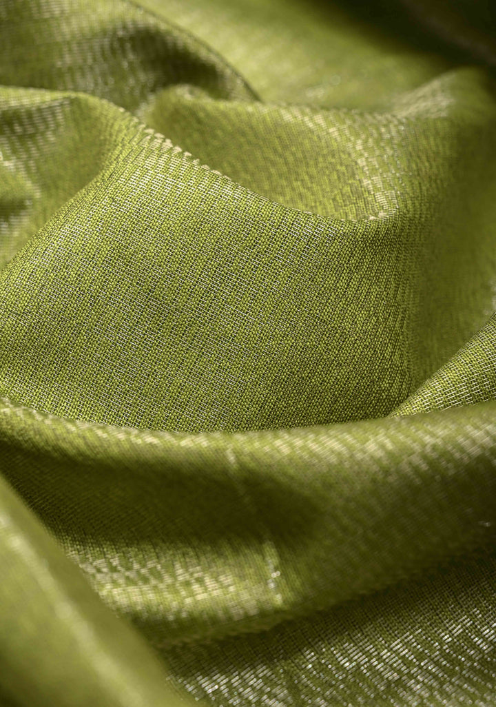 Parrot Green Semi Tussar Tissue Saree with Contrast Zari Border and Pallu | SHOBITAM