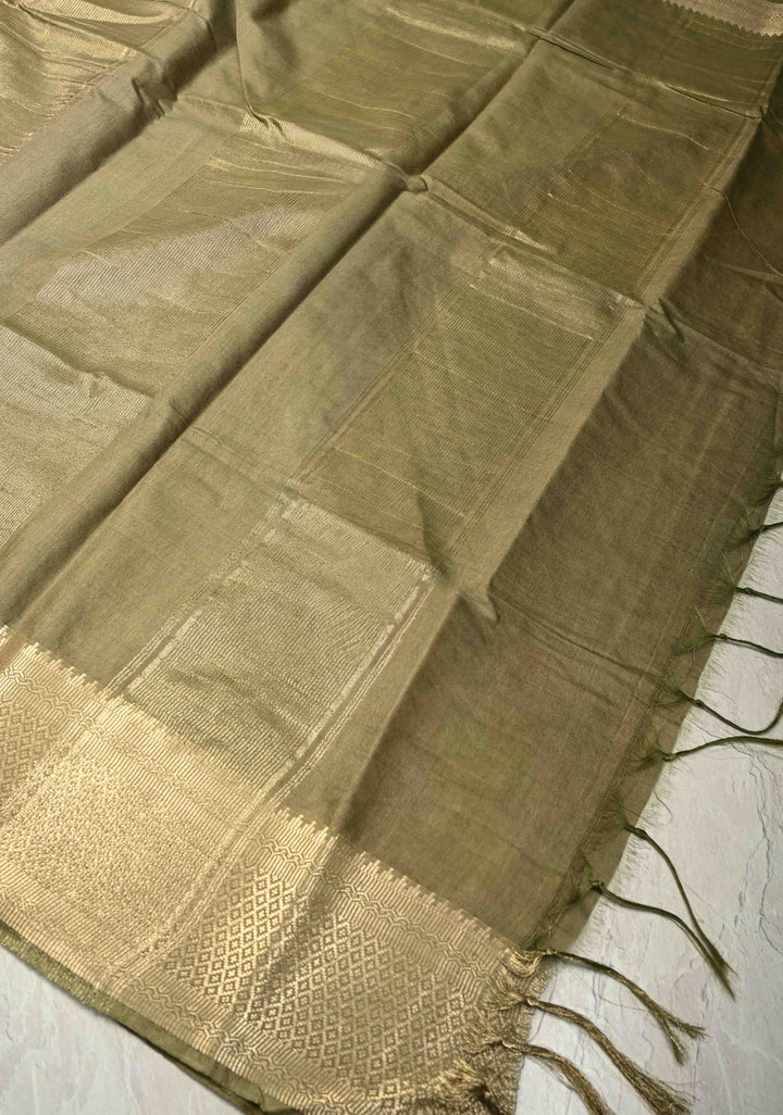 Maroon Semi Tussar Saree with Zari Polka Dots and Contrast Zari Border | SHOBITAM