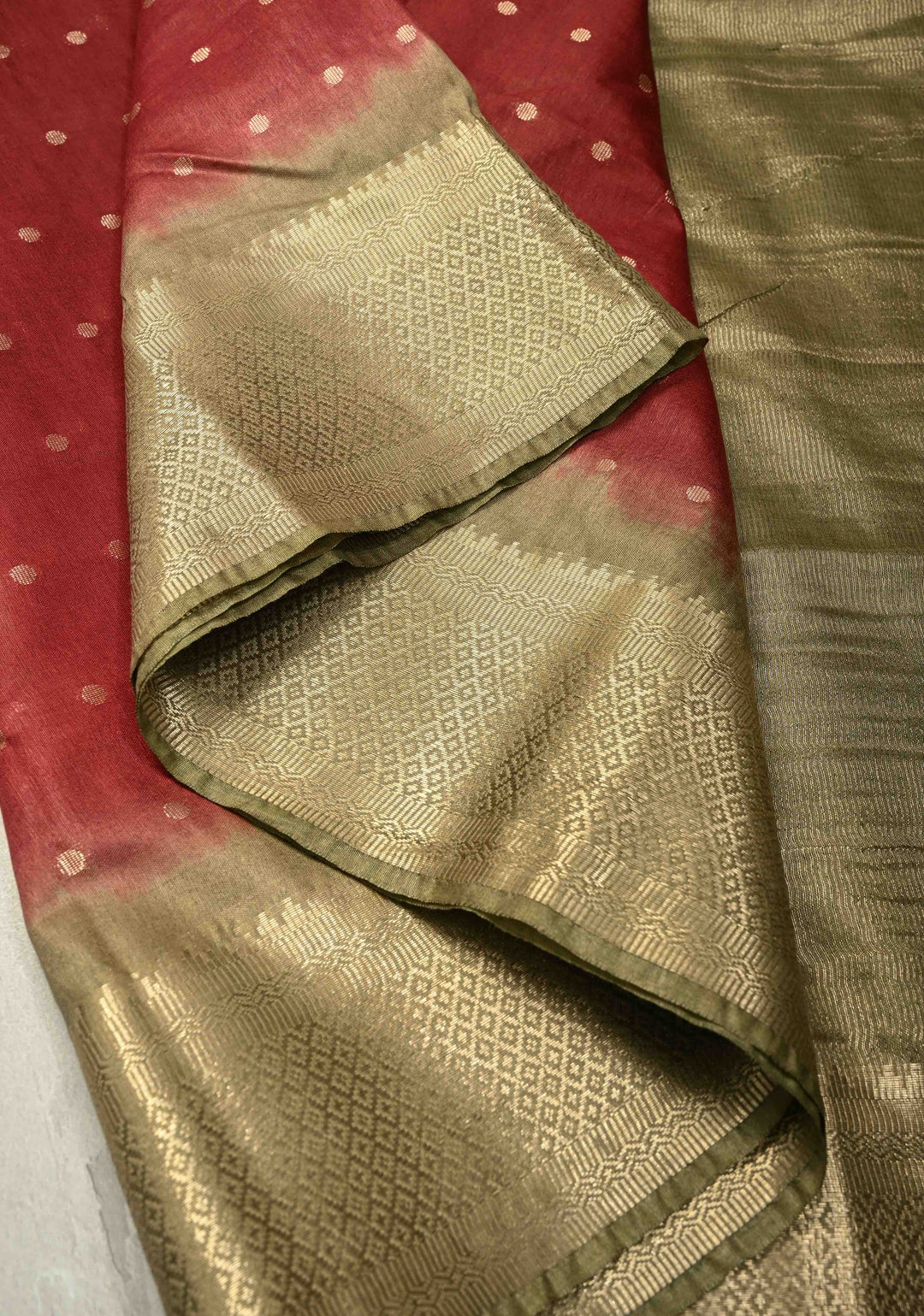 Maroon Semi Tussar Saree with Zari Polka Dots and Contrast Zari Border | SHOBITAM