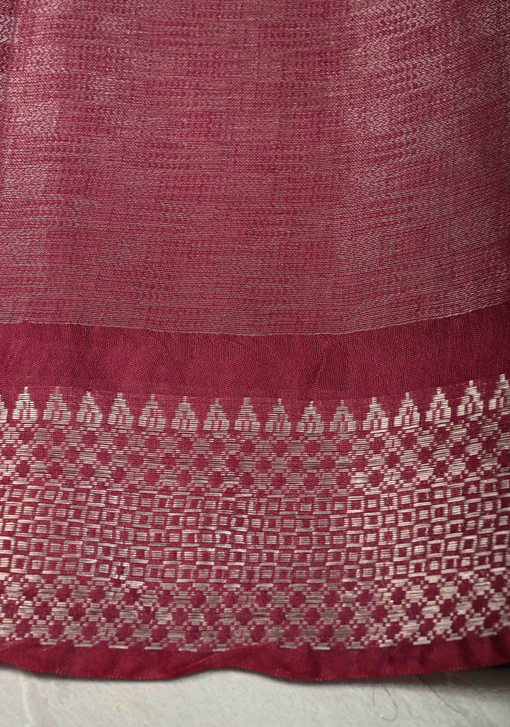 Parrot Gren Semi Tussar Tissue Saree with Contrast Temple Zari Border and Pallu | SHOBITAM