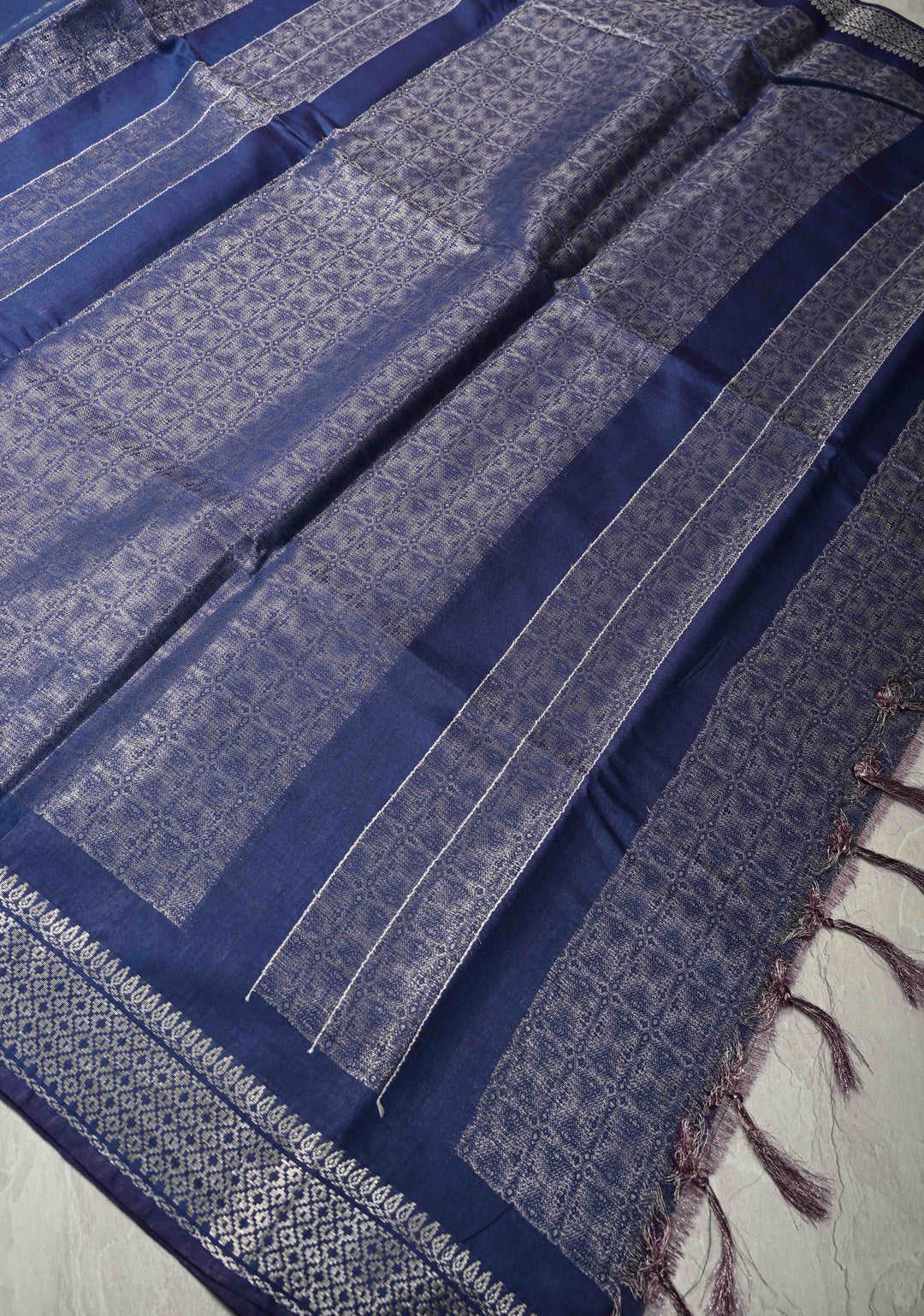 Royal Blue Semi Tussar Tissue Saree with Zari Border | SHOBITAM