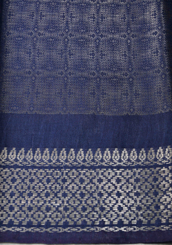 Royal Blue Semi Tussar Tissue Saree with Zari Border | SHOBITAM