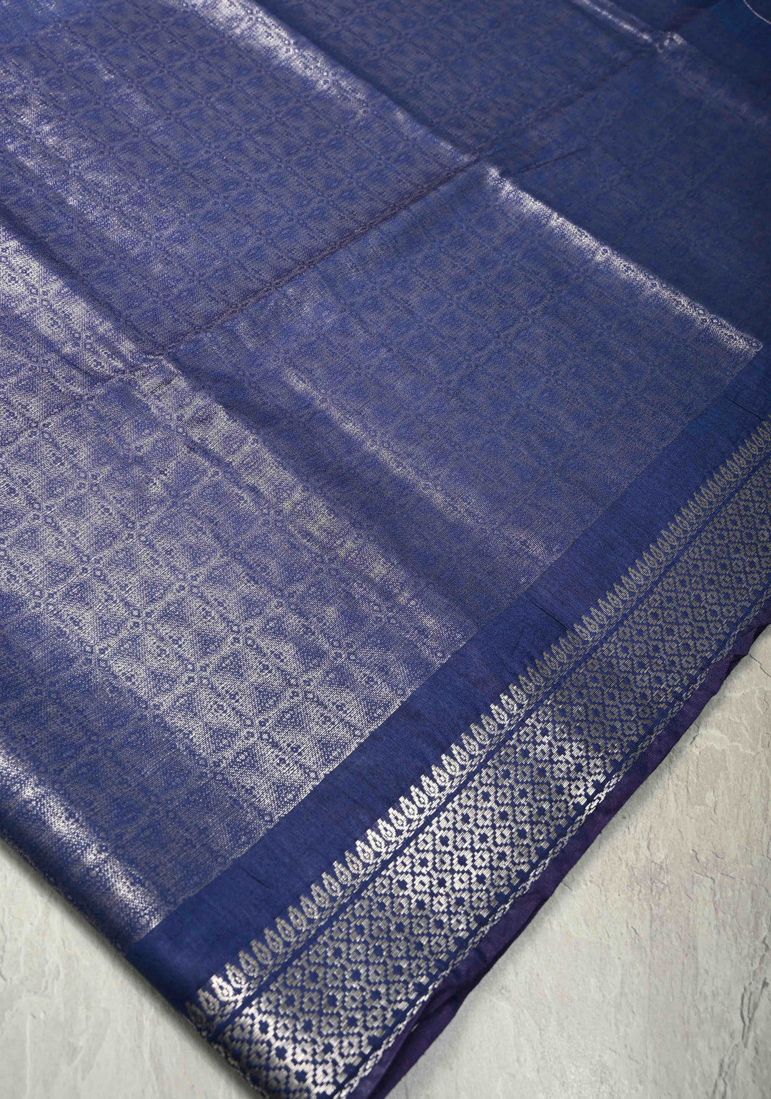 Royal Blue Semi Tussar Tissue Saree with Zari Border | SHOBITAM