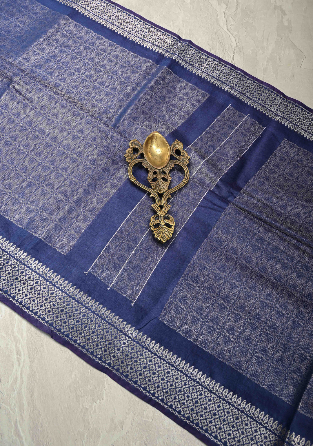 Royal Blue Semi Tussar Tissue Saree with Zari Border | SHOBITAM