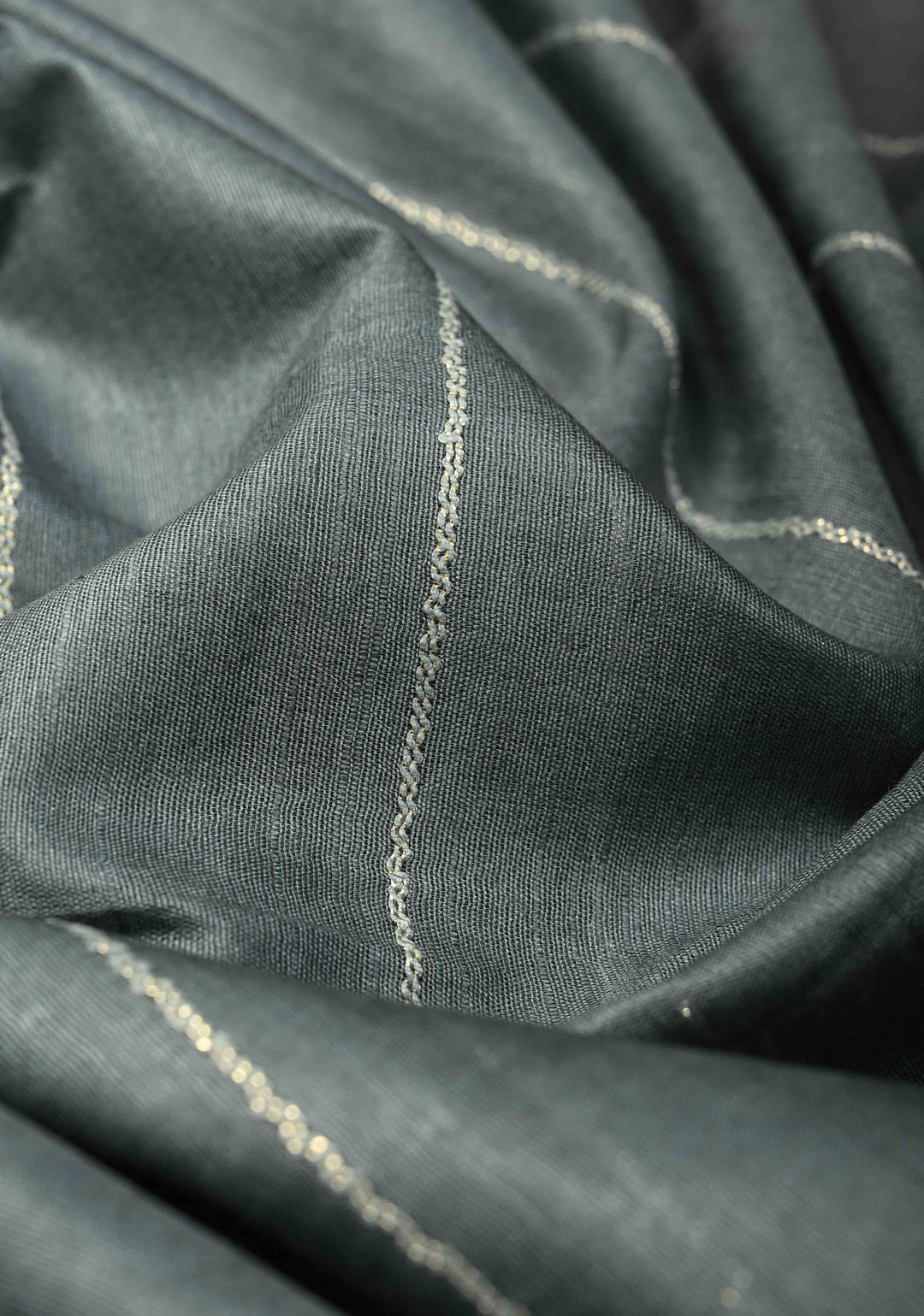Gray Borderless Semi Tussar Saree with Thread Horizontal Stripes and Contrast Pallu | SHOBITAM